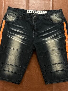 Encrypted Men’s Jean Shorts Distressed Dark Wash - Size 42